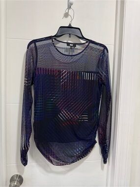 DKNY Sheer Long-Sleeve Geometric Accent Top